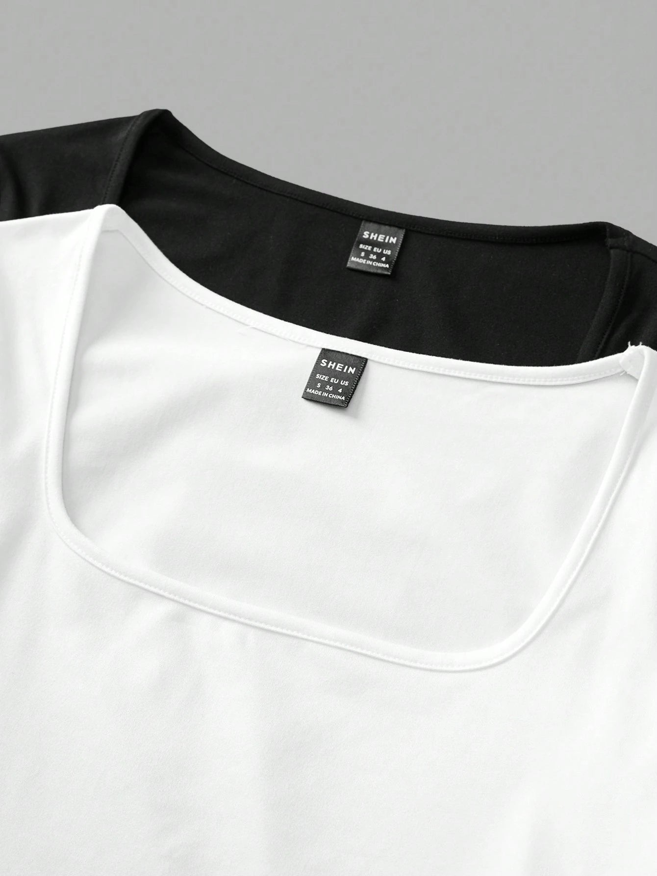 EZwear 2pcs/Set Plus Size Women Square Neck Long Sleeve Slim Fit T-Shirt Set Casual Business Casual Black White Versatile For Spring/Autumn And Winter Office