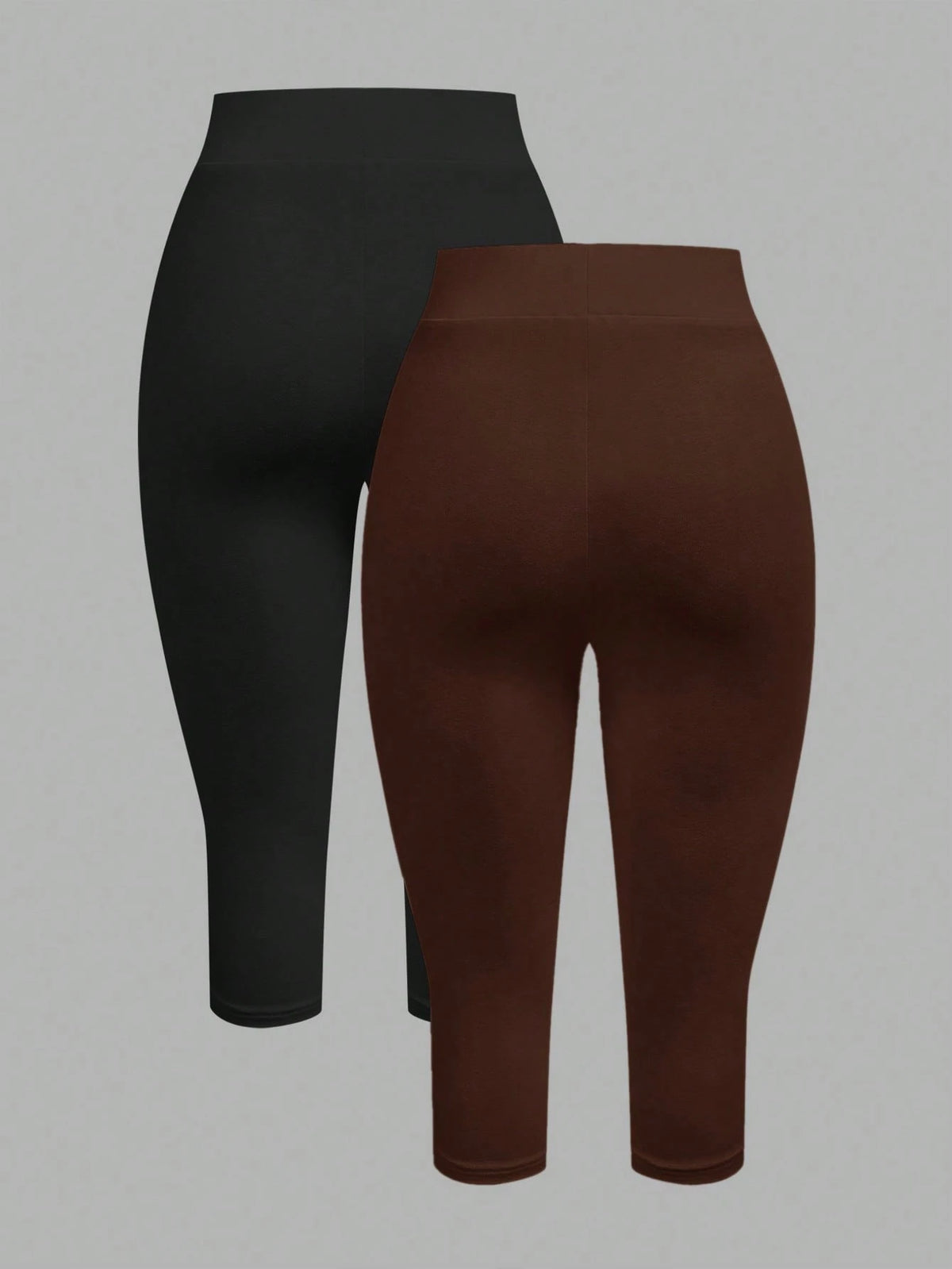 EZwear 2pcs Women's 95% Cotton Black & Brown 3/4 Length Skinny Casual Leggings, Suitable For Summer