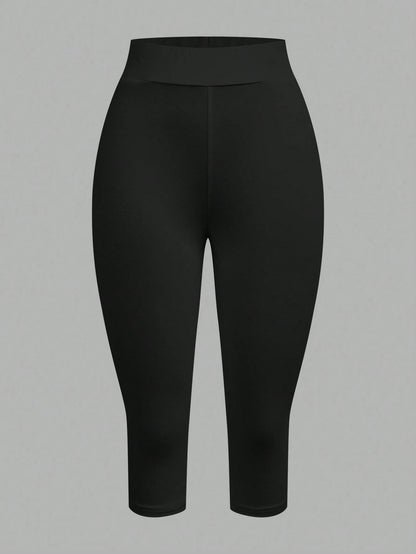 EZwear 2pcs Women's 95% Cotton Black & Brown 3/4 Length Skinny Casual Leggings, Suitable For Summer