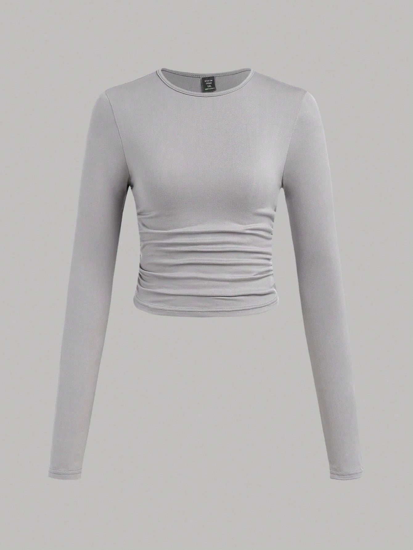 EZwear 3 Pcs Set Plus Size Women's Casual Solid Color Crew Neck Ruched Long Sleeve T-Shirts, Autumn/Winter Fall
