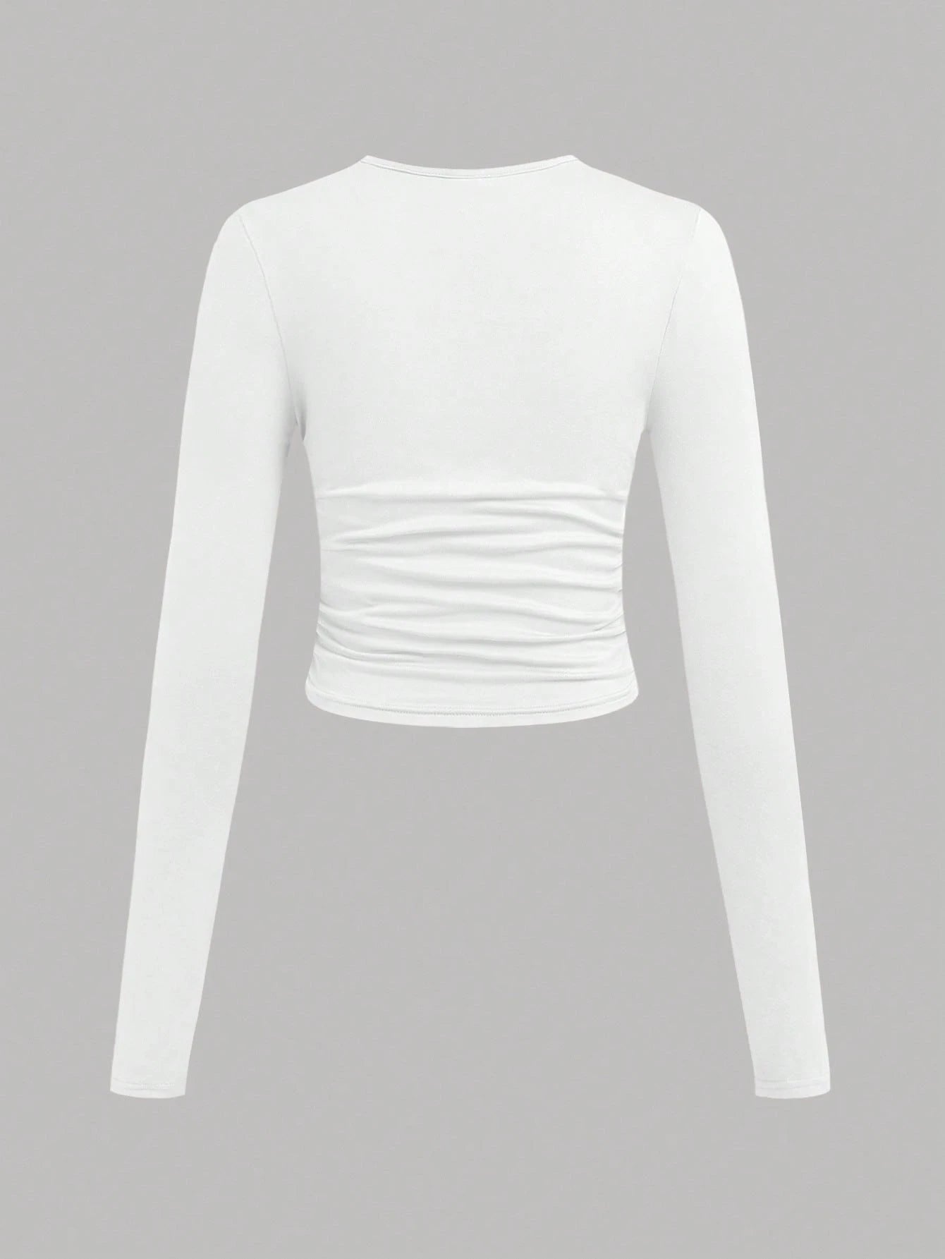 EZwear 3 Pcs Set Plus Size Women's Casual Solid Color Crew Neck Ruched Long Sleeve T-Shirts, Autumn/Winter Fall