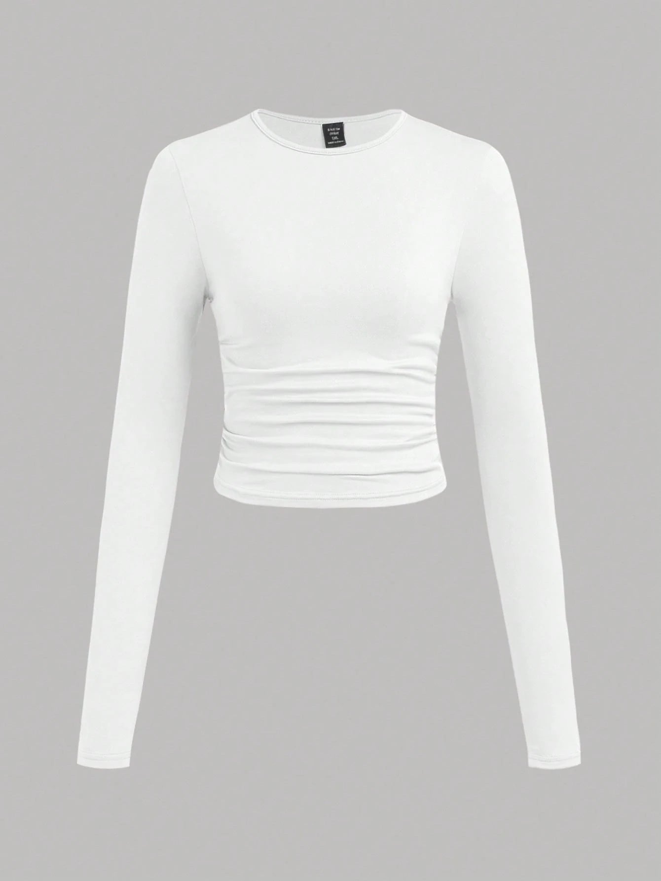 EZwear 3 Pcs Set Plus Size Women's Casual Solid Color Crew Neck Ruched Long Sleeve T-Shirts, Autumn/Winter Fall