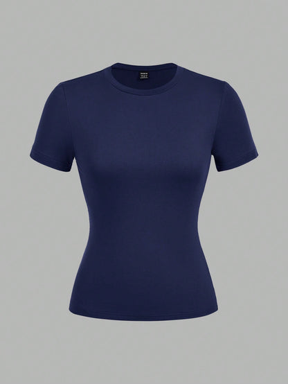 EZwear 3pcs/Set Women Black White Blue Round Neck Casual Tight Long Sleeve T-Shirt Set, Suitable For Summer