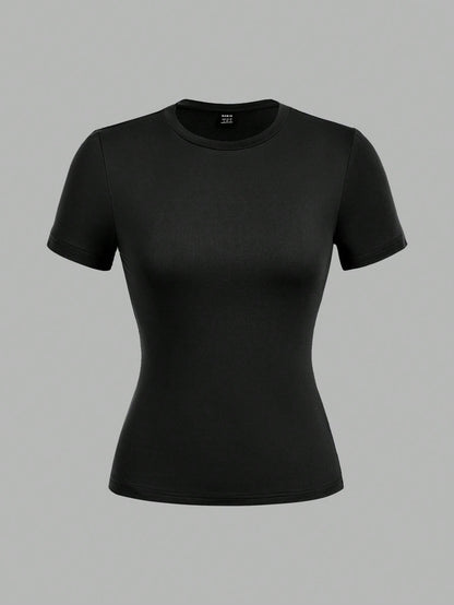 EZwear 3pcs/Set Women Black White Blue Round Neck Casual Tight Long Sleeve T-Shirt Set, Suitable For Summer