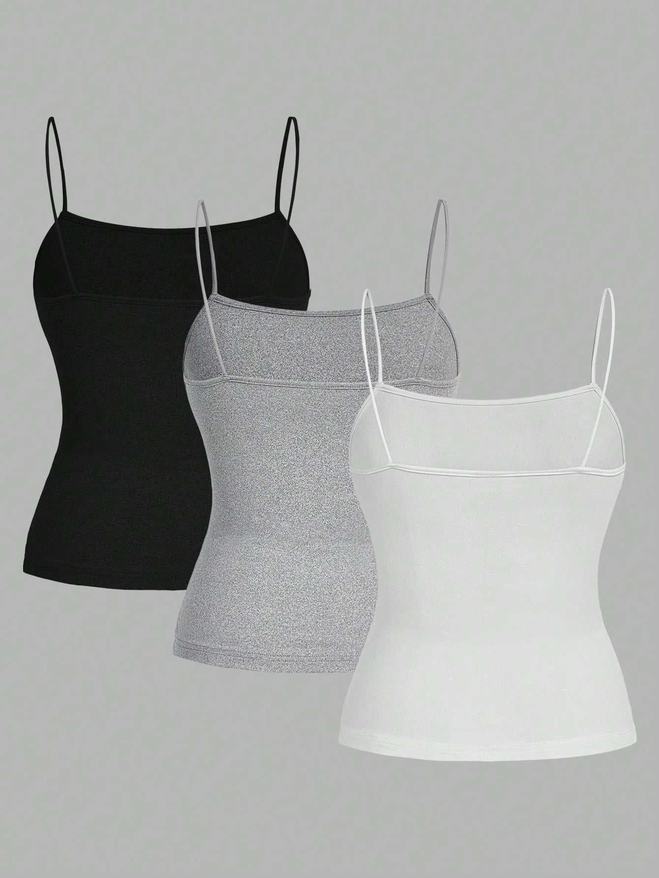 EZwear 3pcs/Set Women Plus Size Ruched Side Slim Fit Casual Camisole Top, Suitable For Summer Back To School