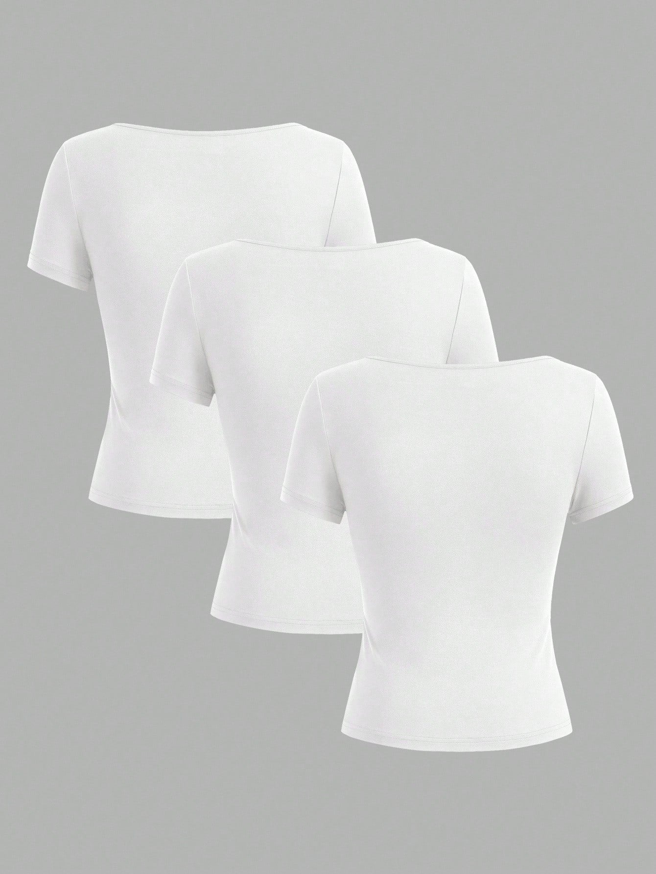 EZwear 3pcs Women's Short Sleeve Cropped Casual Fitted T-Shirts, Suitable For Summer