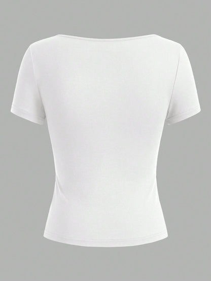EZwear 3pcs Women's Short Sleeve Cropped Casual Fitted T-Shirts, Suitable For Summer