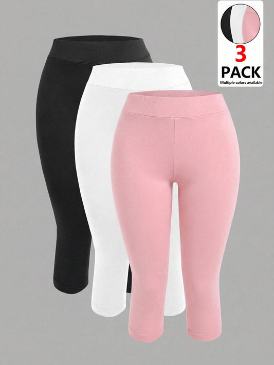 EZwear 3pcs Women's Tight 3/4 Leggings Set Black White Light Pink Summer Athleisure Gym Casual Sporty Y2K Dusty Versatile Outings Sports Wear Active