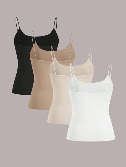 EZwear 4pcs/Set Basic Spaghetti Strap Tank Tops For Spring And Summer, Perfect For Summer