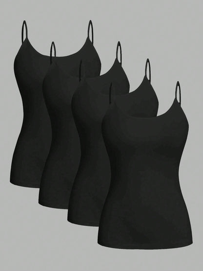 EZwear 4pcs/Set Plus Size Women Casual Tight Fitting Camisole Tops, Suitable For Summer