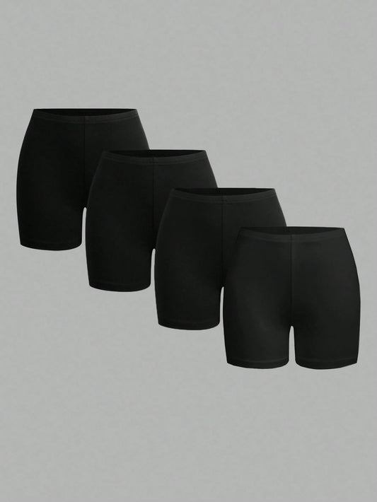 EZwear 4pcs Women's Black Tight-Fitting Casual Cropped Leggings Set, Suitable For Summer Black Shorts Suitable For Going Out Women's Sportswear