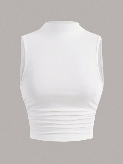 EZwear Black Mock Neck Ruched Tank Top