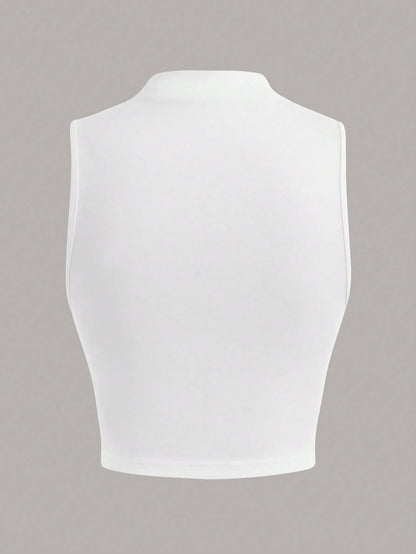 EZwear Black Mock Neck Ruched Tank Top