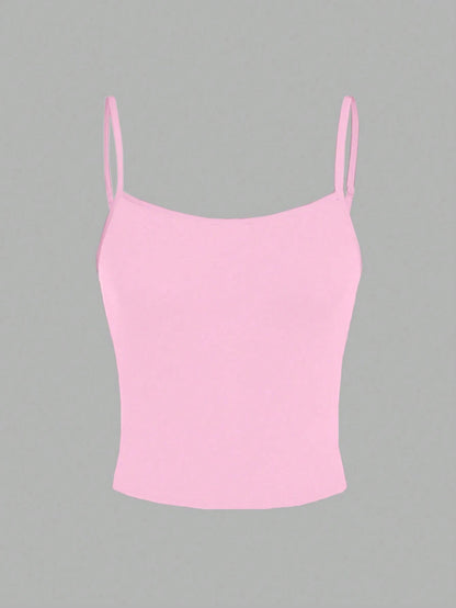 EZwear Casual Simple Light Pink Camisole Tank Top, Suitable For Slim Women In Summer Back To School