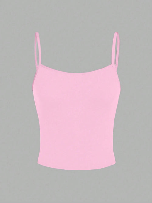 EZwear Casual Simple Light Pink Camisole Tank Top, Suitable For Slim Women In Summer Back To School