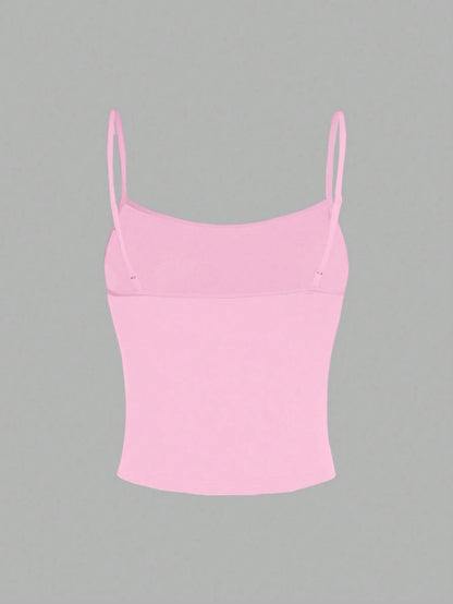 EZwear Casual Simple Light Pink Camisole Tank Top, Suitable For Slim Women In Summer Back To School