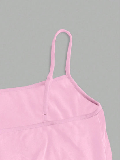 EZwear Casual Simple Light Pink Camisole Tank Top, Suitable For Slim Women In Summer Back To School