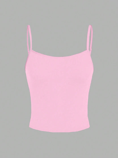 EZwear Casual Simple Light Pink Camisole Tank Top, Suitable For Slim Women In Summer Back To School