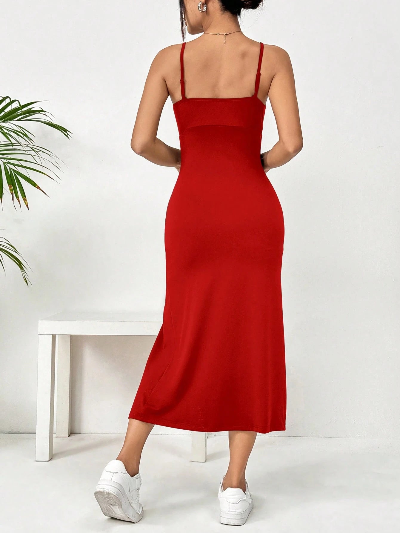 EZwear Leopard Print Slit Midi Cami Dress,Summer Dresses For Women