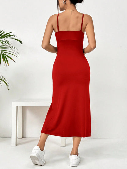 EZwear Leopard Print Slit Midi Cami Dress,Summer Dresses For Women