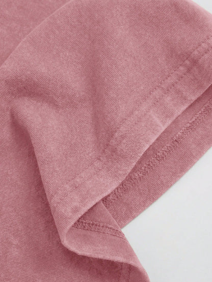 EZwear Plus Size Spring/Summer Snowflake Acetate Distressed Pink Loose Short Sleeve Small V-Neck T-Shirt Cotton Formal Holiday Casual