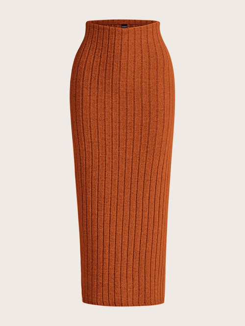 EZwear Summer Outfits High Waist Ribbed Knit Skirt