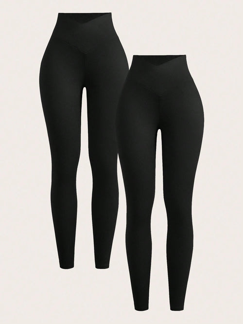 EZwear Two-Piece Set Women's Solid Color High Waist Simple Slim Casual Leggings
