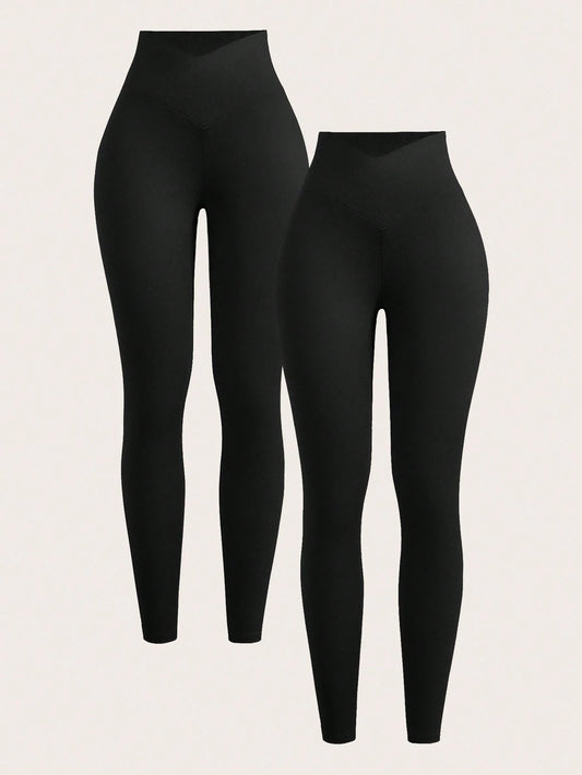 EZwear Two-Piece Set Women's Solid Color High Waist Simple Slim Casual Leggings