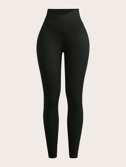 EZwear Two-Piece Set Women's Solid Color High Waist Simple Slim Casual Leggings