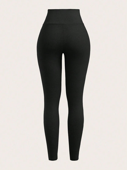 EZwear Two-Piece Set Women's Solid Color High Waist Simple Slim Casual Leggings