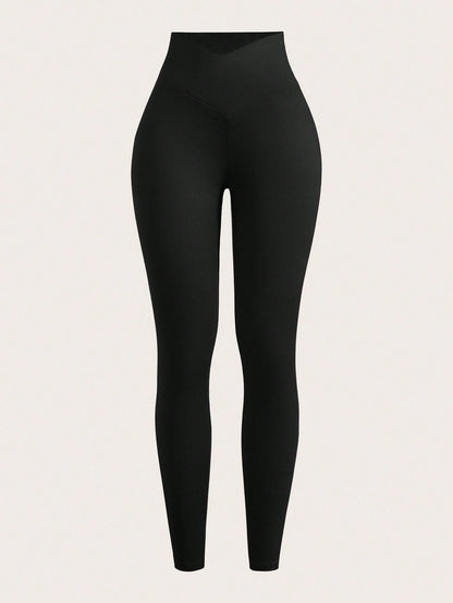EZwear Two-Piece Set Women's Solid Color High Waist Simple Slim Casual Leggings