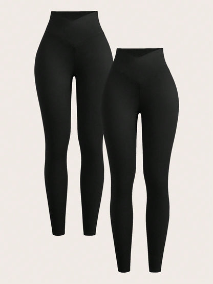 EZwear Two-Piece Set Women's Solid Color High Waist Simple Slim Casual Leggings