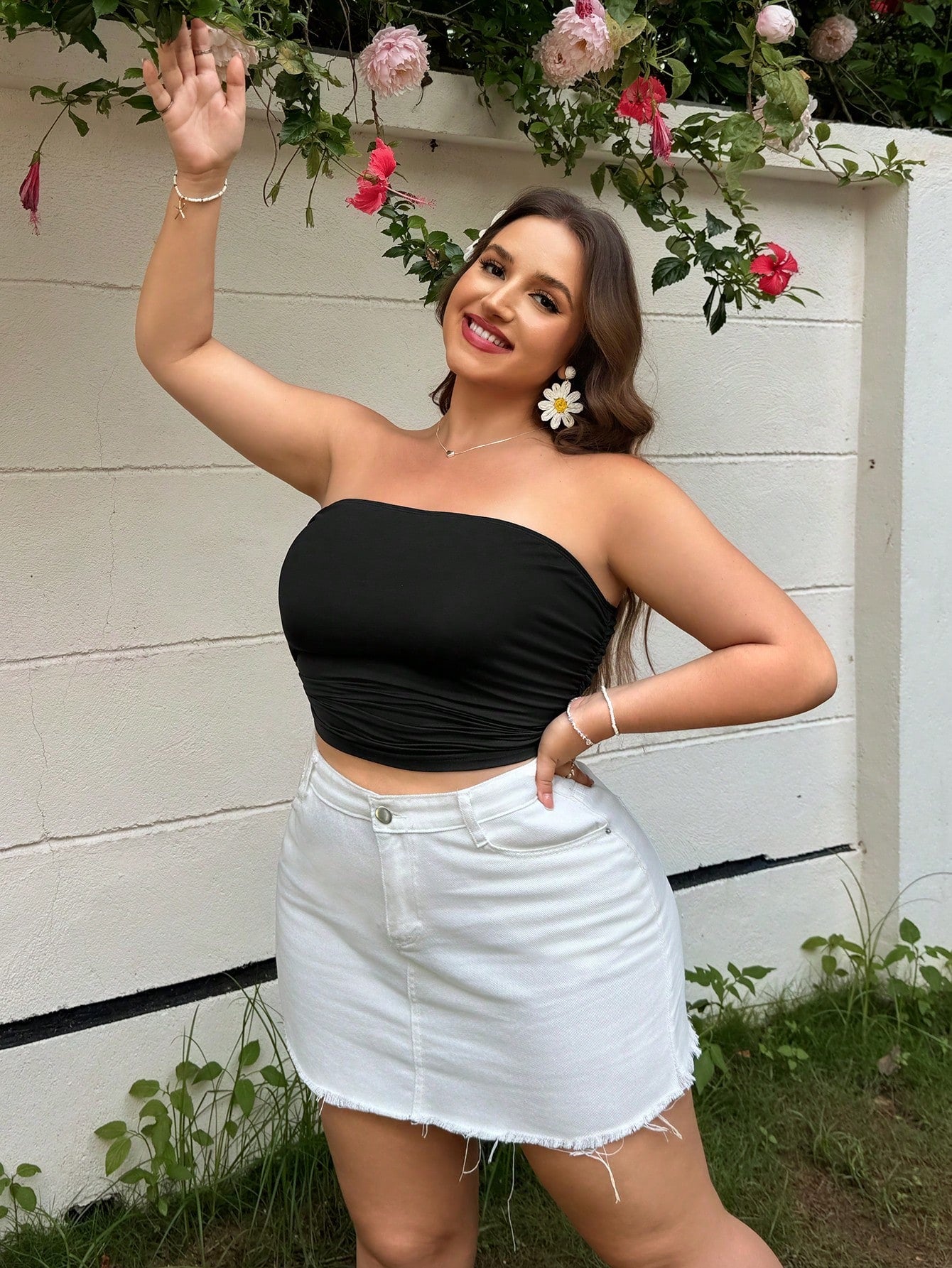 EZwear Women\ Plus Size Pleated Solid Color Bandeau Top