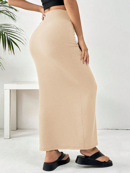 EZwear Women'S Black Knit Tight-Fit Knee-Length Skirt