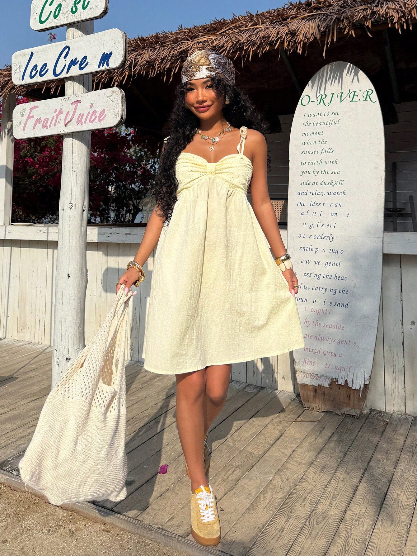 EZwear Women's Pleated Casual Cute Tropical Linen Camisole Dress,Summer Dresses For Women Vacation Picnic Pale Yellow