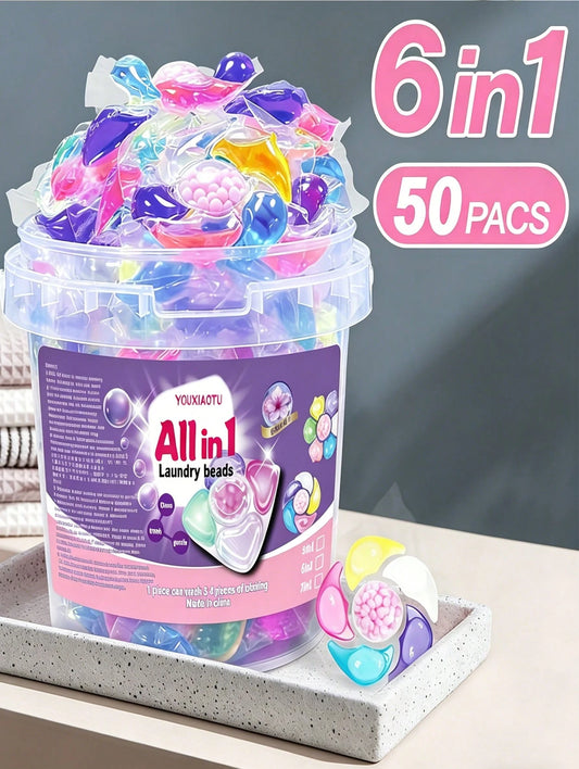 Family Size Barreled Five In One Concentrated Laundry Detergent Beads, Perfume Type Long Lasting Fragrance Retaining Beads, Powerful Deep Clean Decontamination, Multi-Effect Soft Clothing & Lasting Fr