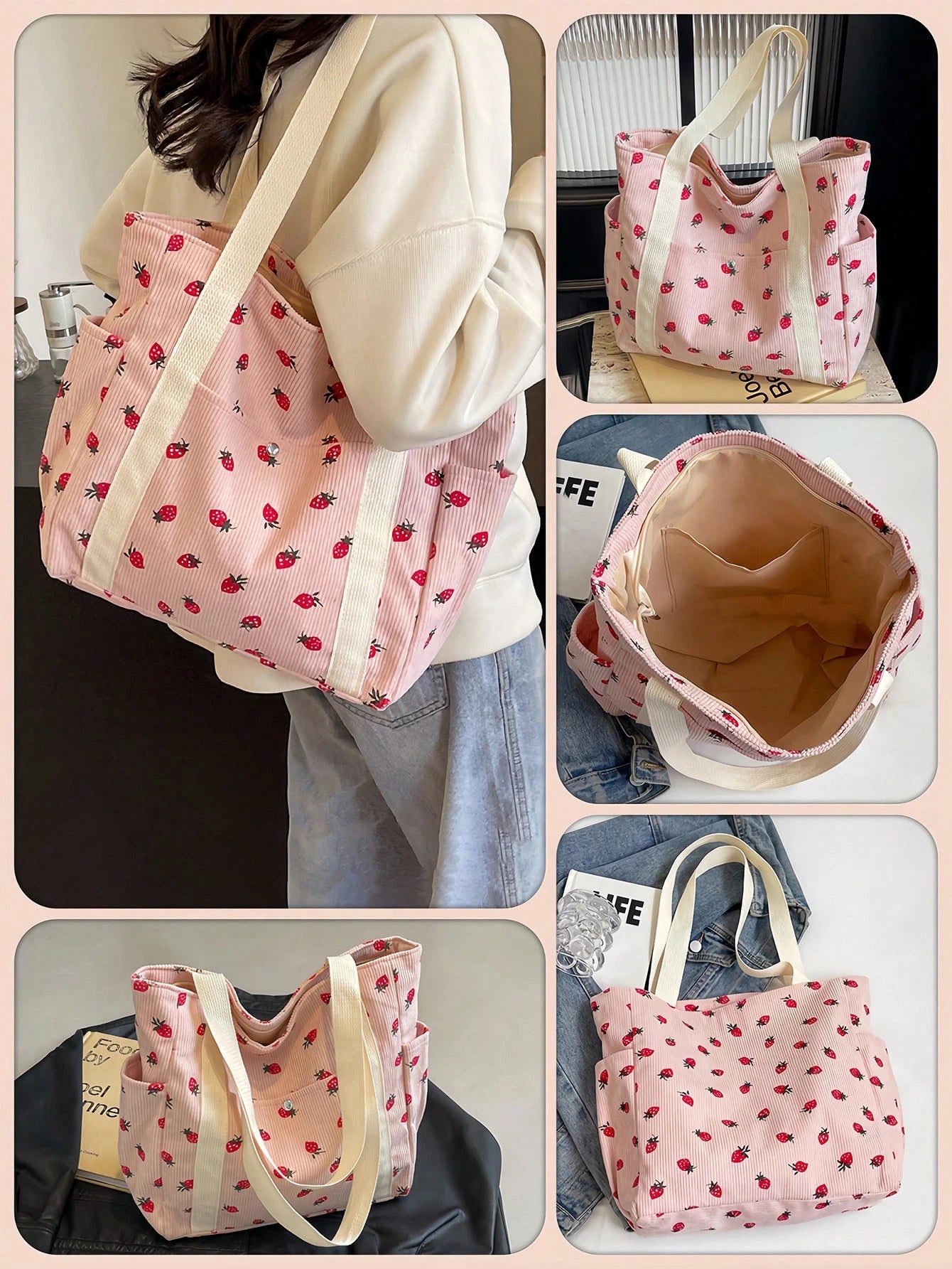Fashion Solid Color Multi-Pocket Women's Tote Bag, Large Capacity Casual Outdoor Vacation Travel Shoulder Bag, Lightweight Multifunctional Shopping Grocery Storage Handbag, Simple Daily Commute Crossb