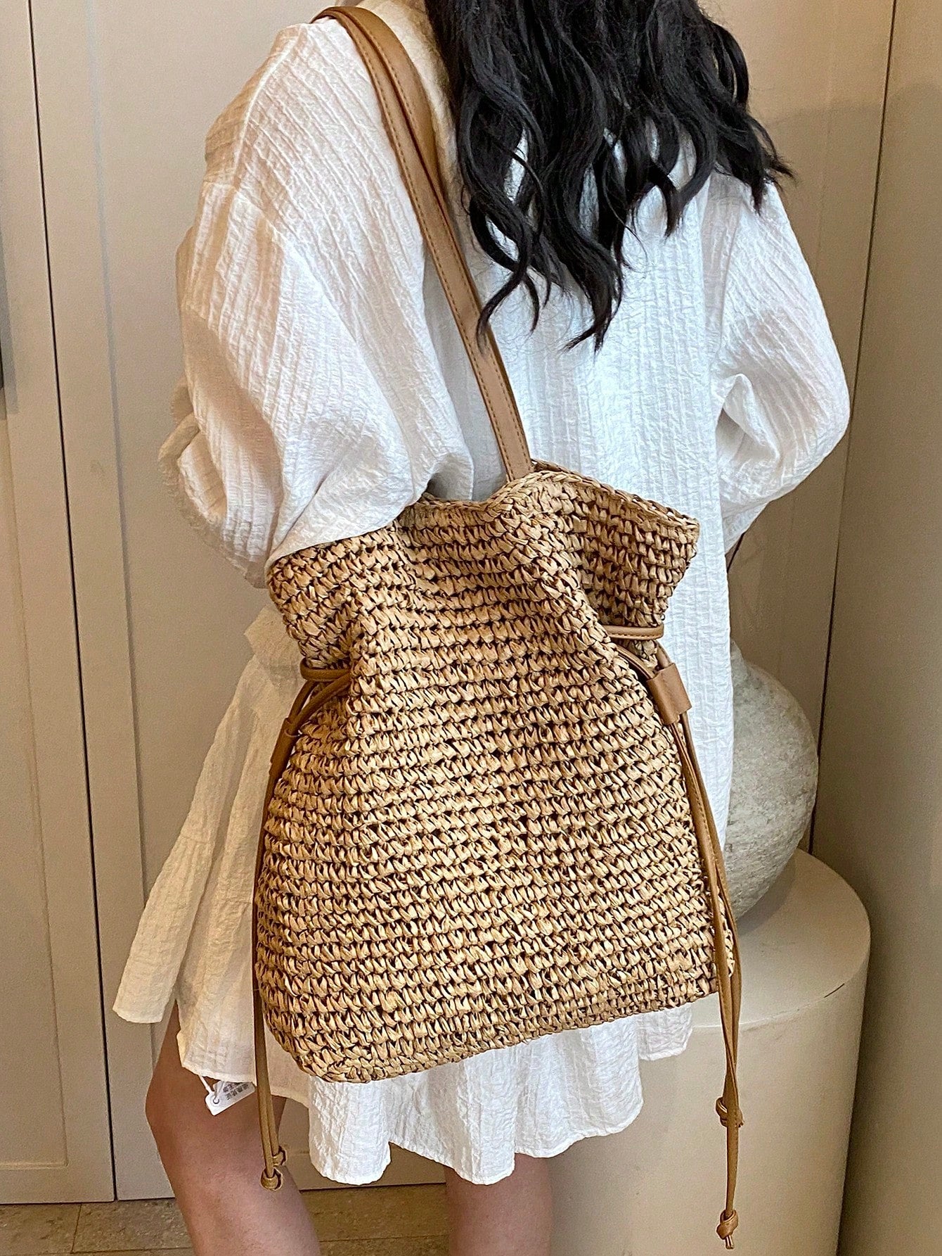 Fashionable Casual Versatile Solid Color Straw Tote Bag, Suitable For Holiday, Travel, Shopping, Large Capacity Beach Shoulder Bag, Eye-Catching Beach Bag Summer, Summer Straw Beach Bag For Women
