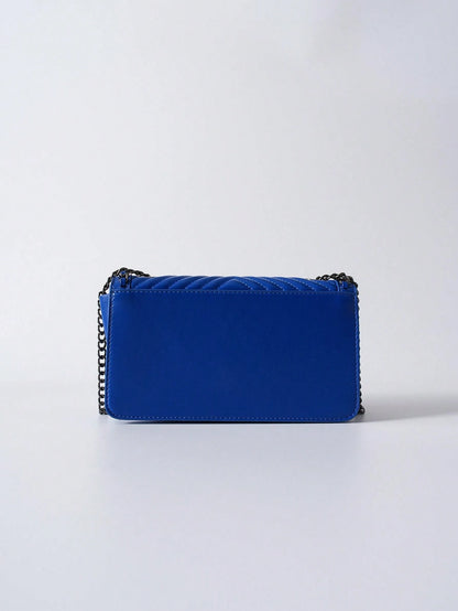 Fashionable Chain Decorated V-Shaped Embroidery Thread Shoulder Bag Crossbody Bag For Women, Small Square Bag Winter Gifts