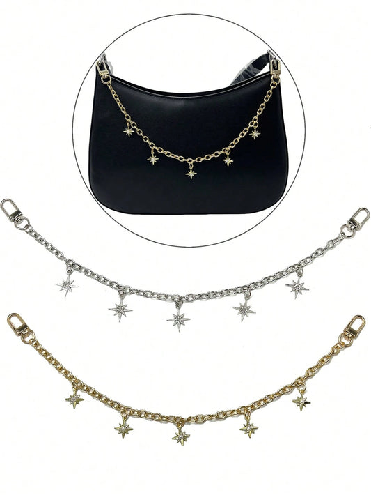 Fashionable Octagonal Star, Heart, Cherry Chain Bag Charms, Dopamine Inspired Minimalist Elegant Bag Chains