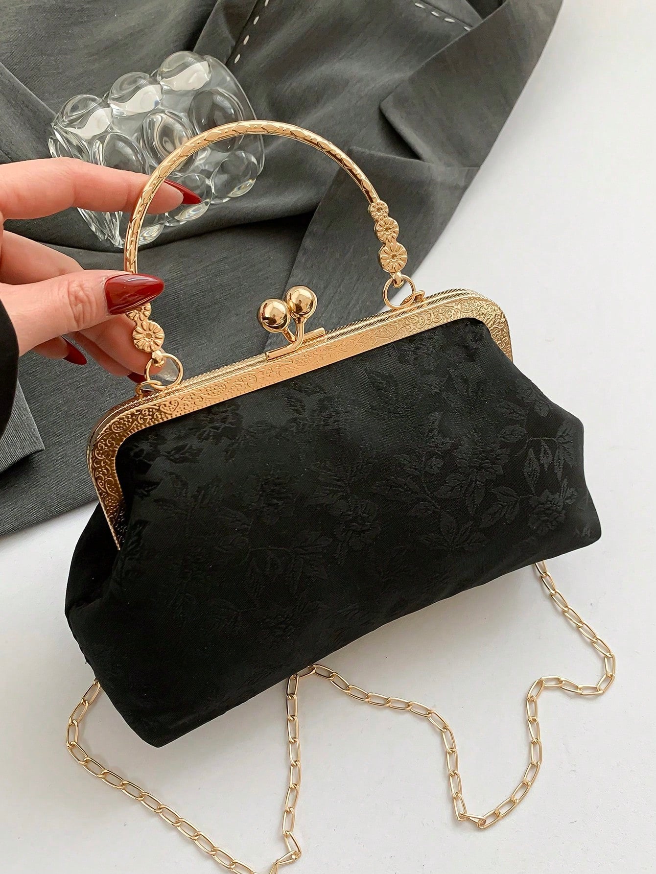Fashionable Printed Clutch Bag, Elegant Handbag For Party & Casual Wear, Random Pattern Design