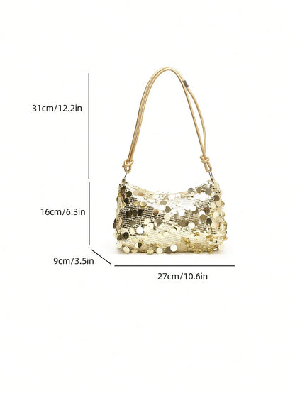 Fashionable Sequined Crossbody Bag With Rope Strap, Crescent Moon Design, Casual Shoulder Bag For Women