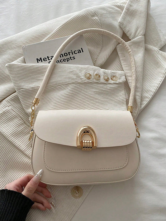 Fashionable Solid Color Metal Decor Multi-Function Underarm Shoulder Bag, Suitable For Shopping, Wallet, Young Women, College Students, Newlyweds, White-Collar. It Is Very Suitable For Office, Univers