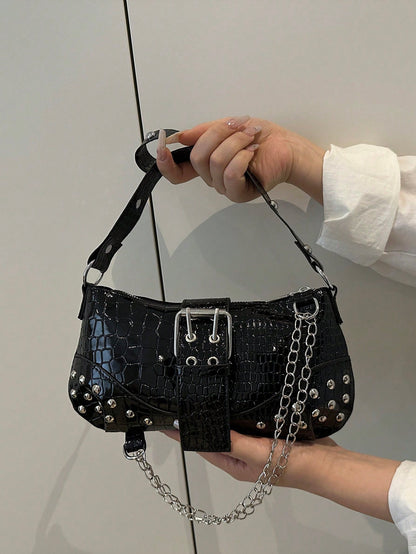 Fashionable & Versatile Chain Decor Shoulder Bag, Suitable For Women Commuting Daily Use