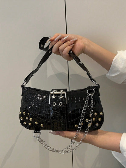 Fashionable & Versatile Chain Decor Shoulder Bag, Suitable For Women Commuting Daily Use