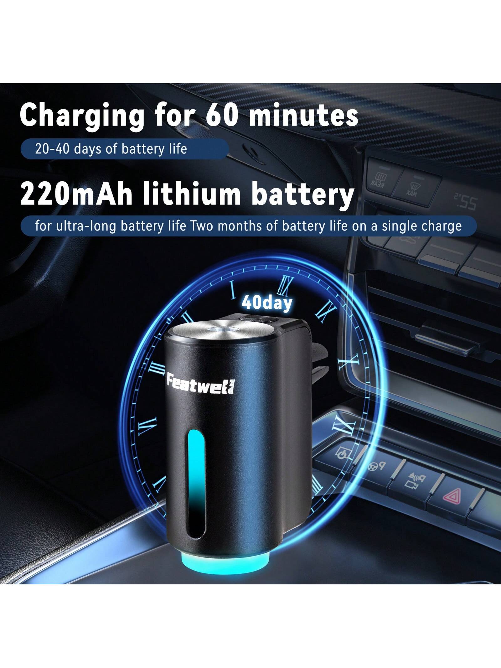 Featwell Smart Car Air Fresheners- 3*10ML Natural French Perfume Lasts 45 Days, Portable Waterless Car Diffuser Air Freshener Car Aromatherapy Diffuser, Adjust Concentration Scent