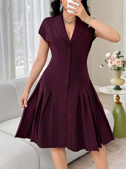 Feyla New Arrival Elegant Collared Waist Ruched Design Slimming Party Dress