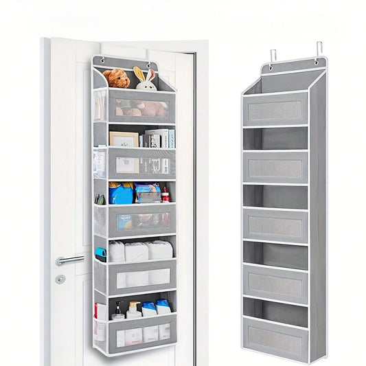 FF FINESSE THING Heavy-Duty 5-Tier Door Organizer With Transparent Shelves- Space-Saving Over Door Storage Rack, Holds 44 Lbs Per Tier, Foldable Closet Organizer For Kids/Teen Rooms, Bedrooms- Easy