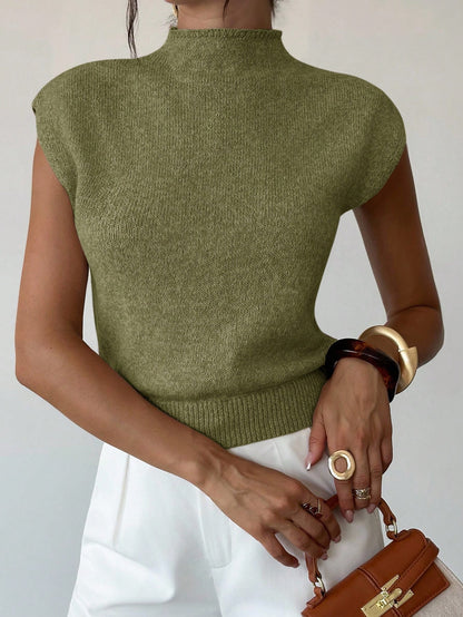 Firerie Women's Elegant High Neck Sleeveless Knit Sweater Vest- Loose Casual Versatile Tops For Office, School, And In Autumn (Olive Green)
