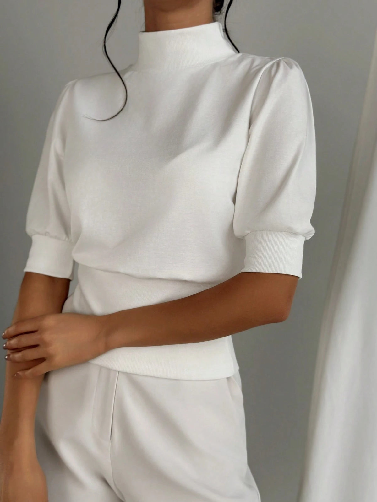 Firerie Women's White T-Shirt With Gathered Waist And Puffed Sleeves, Elegant Look For Outings